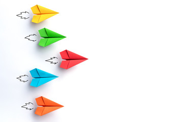 Paper planes on white background. Business competition concept.