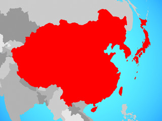Fototapeta premium East Asia on blue political globe.