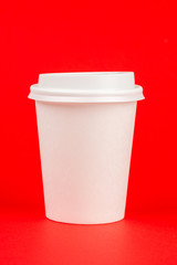 Paper coffee container with white lid. Take-away beverage container. Drink Cup template for your design