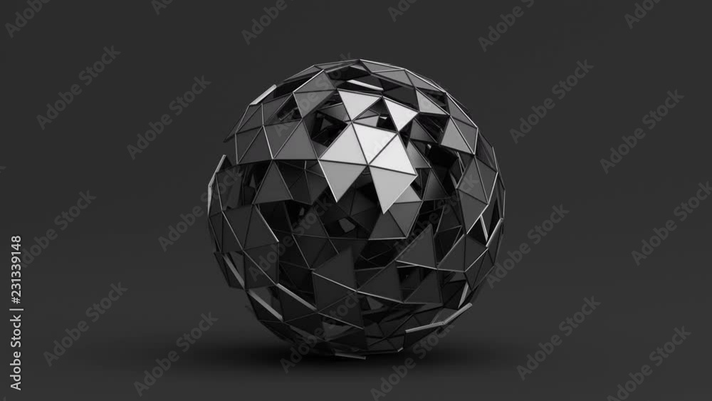 Wall mural abstract 3d rendering of geometric shape. modern looped animation background with polygonal sphere. 
