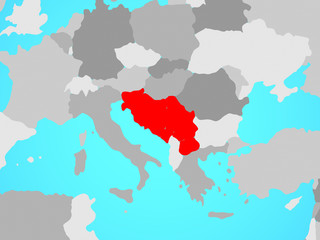 Yugoslavia on blue political globe.