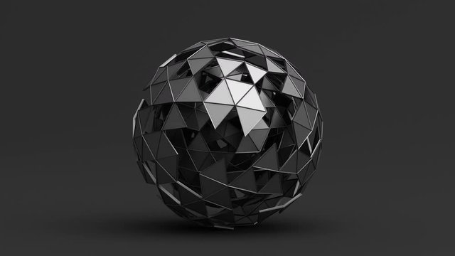 Abstract 3d rendering of geometric shape. Modern looped animation background with polygonal sphere. Seamless motion design. 4k UHD
