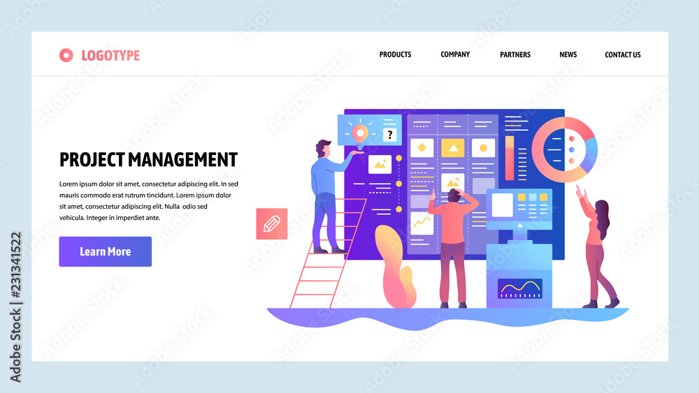 Poster vector web site design template. agile project management and business teamwork. landing page concep