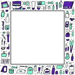 Set of cosmetic items. Collection of beauty tools.