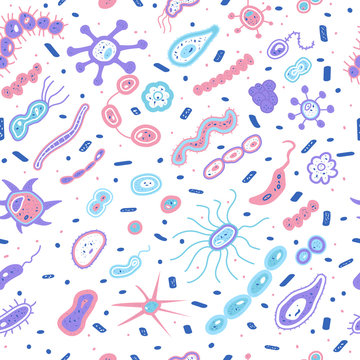 Vector bacterias cells seamless pattern.