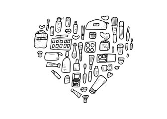 Set of cosmetic items. Collection of beauty tools.