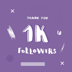 1k followers thank you card. Vector social media template.
