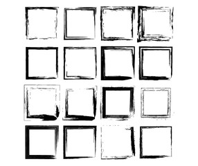 Set of black rectangle empy grunge frames.  Vector illustration.
