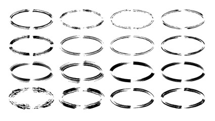 Set of black oval empy grunge frames.  Vector illustration.