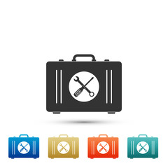 Toolbox icon isolated on white background. Set elements in colored icons. Flat design. Vector Illustration