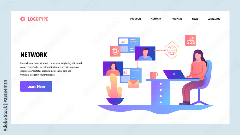 Poster vector web site design template. social media network, messaging and online networking. landing page