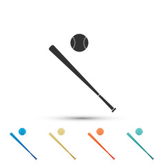 Baseball ball and bat icon isolated on white background. Set elements in colored icons. Flat design. Vector Illustration