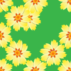 Floral background. Vector seamless pattern. Ornament for textiles on green background. Colorful flowers. The elegant the template for fashion prints.