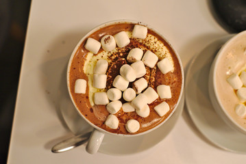 Hot chocolate drink with marshmallow