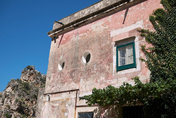 Scopello, Italy - September 04, 2018 : View of the main building of the Tonnara di Scopello