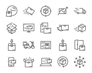 set of send icons, such as delivery, transport, mail, service