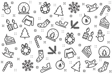 christmas background and happy new year 2019, christmas icons set