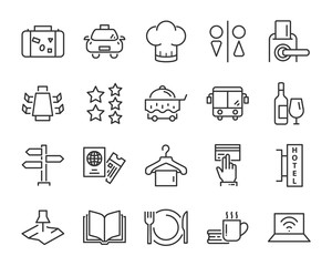 set of hotel icons, such as, bed, domitory, apartment, furniture, booking