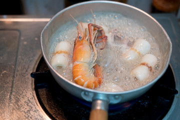 Delicious shrimp boiled   in a pot