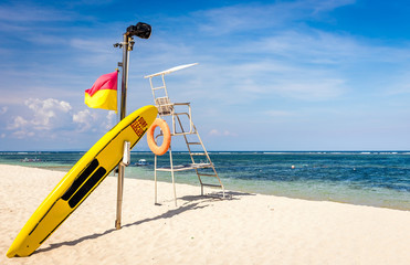 Lifeguard equipment on sandy beach