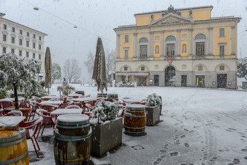 Riforma square with town hall at Lugano in Switzerland