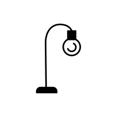 Black & white vector illustration of modern bulb table lamp. Flat icon of industrial simple desk light fixture. Home & office illumination. Isolated on white background