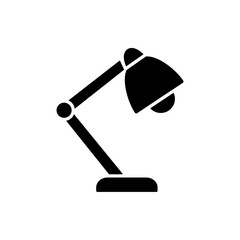 Black & white vector illustration of balanced arm table lamp. Flat icon of modern desktop light fixture. Home & office illumination. Task lighting. Isolated on white background