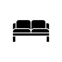 Black & white vector illustration of loveseat. Double sofa. Flat icon of settee. Modern home & office furniture. Isolated object