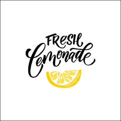 Lemonade lettering with lemon label. Brush calligraphy 