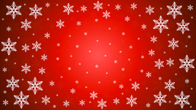 lots of snowflakes on a winter red background