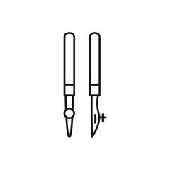 Black & white vector illustration of ruling pens to apply ink, masking fluid. Line icon of instrument for architect, drafter. Technical drawing & calligraphy tool. Isolated objects