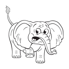 Black and white illustration of  a funny cartoon elephant