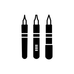 Black & white vector illustration of calligraphy nib pens. Flat icon of tool for handwriting & lettering. Stationary supplies for drawing decorative vintage letters. Isolated on white background