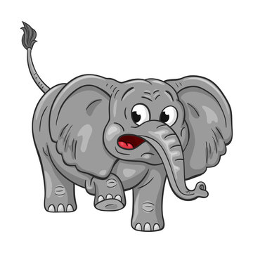 Funny cartoon elephant  on white background
