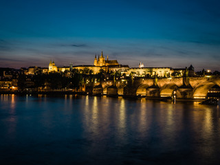 Fototapeta na wymiar Prague castle and Charles bridge in summer night
