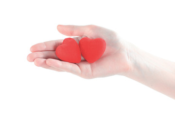 close up.paper red heart on the female hand.photo with copy spac