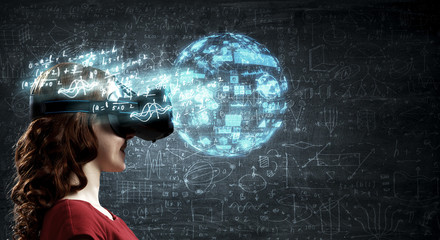 Experiencing virtual technology world. Mixed media