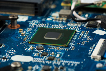 Fototapeta na wymiar chip is installed on the motherboard
