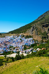 cityscape of famous blue town chefchaouen in rif mountains, morocco