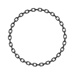3d rendering of a metal chain made in shape of a perfect circle on a white background.