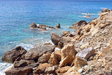 Rocky sea shore coastline boulders rocks horizontal