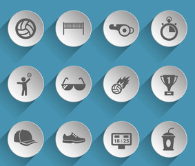 volleyball web icons on light paper circles