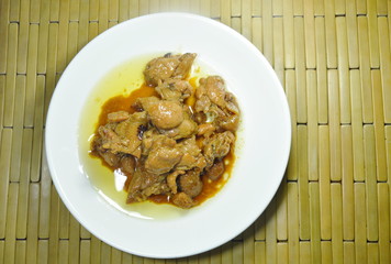 fried chicken with sweet soy sauce on dish