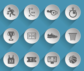 basketball web icons on light paper circles