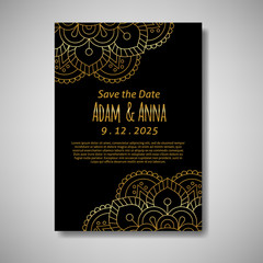 wedding invitation with mandala ornament in luxury style