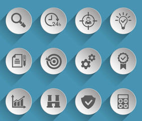 data analytics web icons on light paper circles