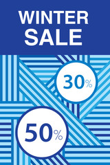 Christmas sale. Promotional poster with abstract geometric pattern. Up to 30%, 50% off. Vector.