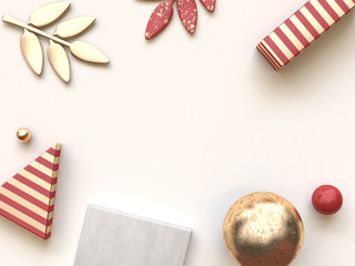 Obraz premium Christmas concept abstract flat lay background Red gold 3d rendering
