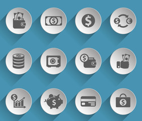 finance web icons on light paper circles