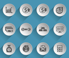 finance web icons on light paper circles